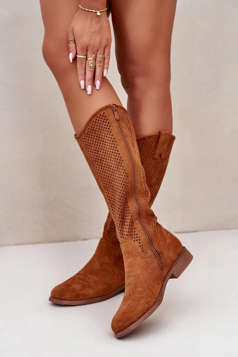 Damskie buty S.Barski Ażurowe Kozaki Damskie Camel S.Barski HY42-139