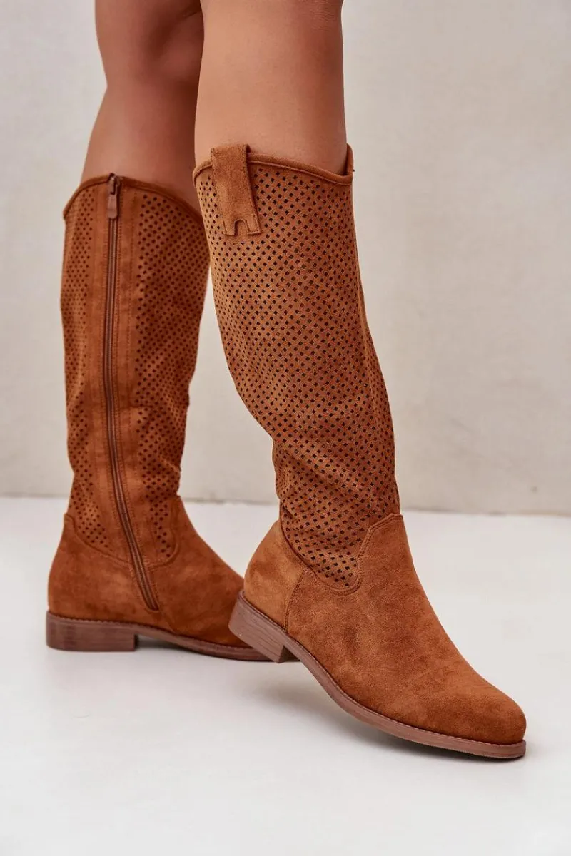 Damskie buty S.Barski Ażurowe Kozaki Damskie Camel S.Barski HY42-139