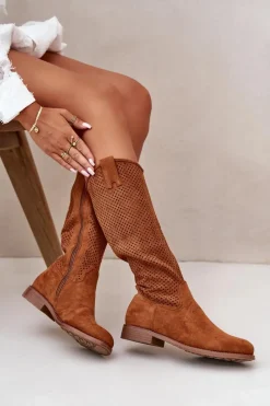 Damskie buty S.Barski Ażurowe Kozaki Damskie Camel S.Barski HY42-139