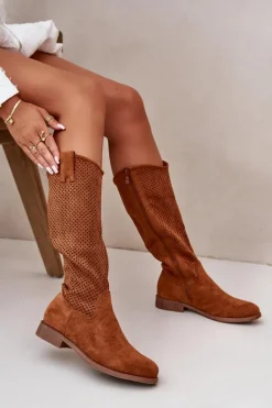 Damskie buty S.Barski Ażurowe Kozaki Damskie Camel S.Barski HY42-139