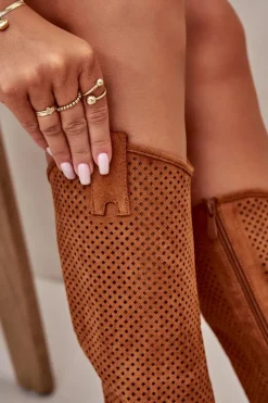 Damskie buty S.Barski Ażurowe Kozaki Damskie Camel S.Barski HY42-139