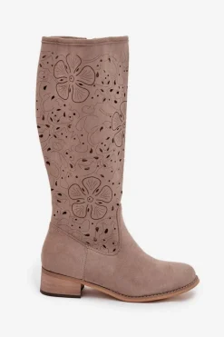 Kozaki Ocieplane|Kozaki Ażurowe></noscript>Boto Ażurowe Kozaki Damskie Na Niskim Obcasie Eko Zamszowe Zapinane Na Zamek Beżowe Orchides