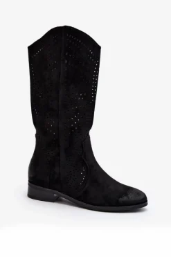 Kozaki Wiosenne|Kozaki Ażurowe>Buty damskie Vinceza Ażurowe Kozaki Do Połowy Łydki Czarne Kleorelia Czarny