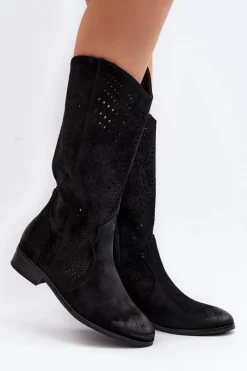 Kozaki Wiosenne|Kozaki Ażurowe>Buty damskie Vinceza Ażurowe Kozaki Do Połowy Łydki Czarne Kleorelia Czarny