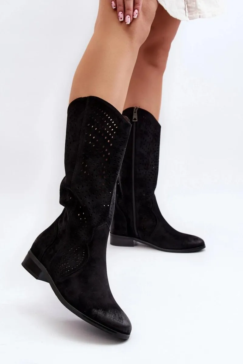 Kozaki Wiosenne|Kozaki Ażurowe>Buty damskie Vinceza Ażurowe Kozaki Do Połowy Łydki Czarne Kleorelia Czarny