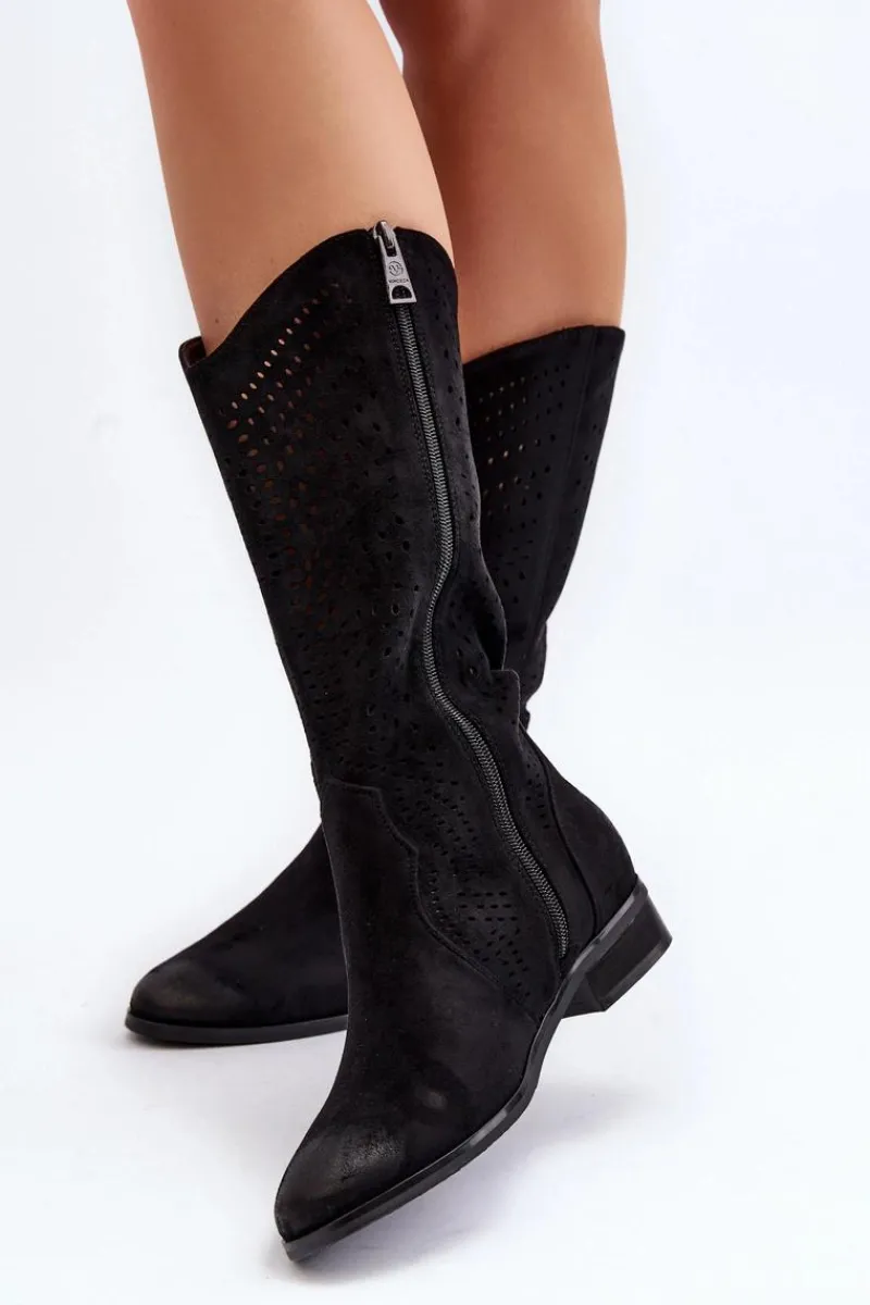 Kozaki Wiosenne|Kozaki Ażurowe>Buty damskie Vinceza Ażurowe Kozaki Do Połowy Łydki Czarne Kleorelia Czarny