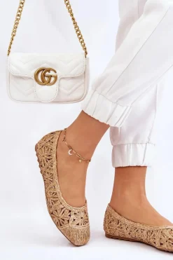 Baleriny Klasyczne></noscript>Boto Ażurowe Modne Baleriny Beżowe Thiago