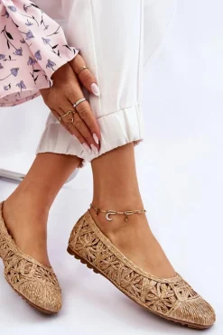 Baleriny Klasyczne></noscript>Boto Ażurowe Modne Baleriny Beżowe Thiago