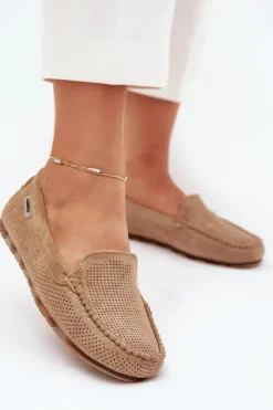 Outlet Boto Ażurowe Mokasyny Damskie Z Eko Zamszu Brązowe Amrutia