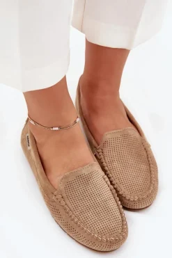 Outlet Boto Ażurowe Mokasyny Damskie Z Eko Zamszu Brązowe Amrutia