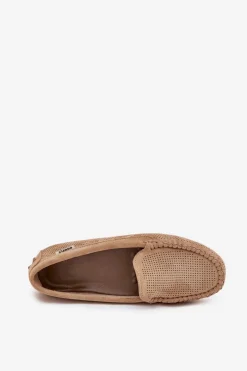 Outlet Boto Ażurowe Mokasyny Damskie Z Eko Zamszu Brązowe Amrutia