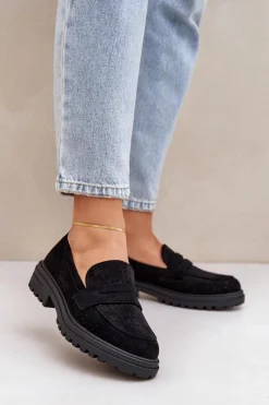 Discount Ażurowe Mokasyny Na Płaskim Obcasie Czarne Inestelle Damskie Mokasyny Damskie Zamszowe