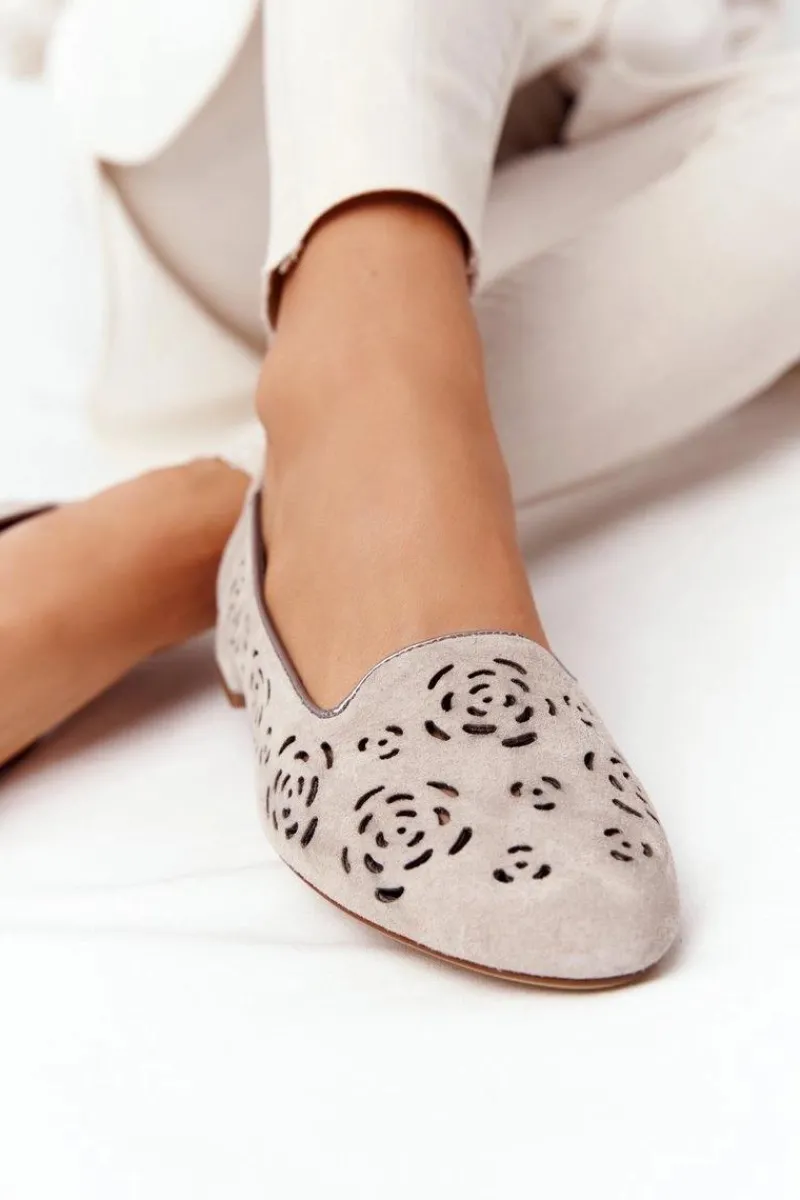 Mokasyny Damskie Zamszowe|Baleriny Klasyczne>Buty Sergio Leone Ażurowe Mokasyny Sergio Leone BL627 Cappuccino