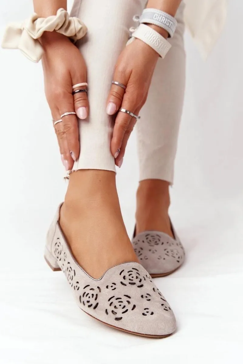 Mokasyny Damskie Zamszowe|Baleriny Klasyczne>Buty Sergio Leone Ażurowe Mokasyny Sergio Leone BL627 Cappuccino