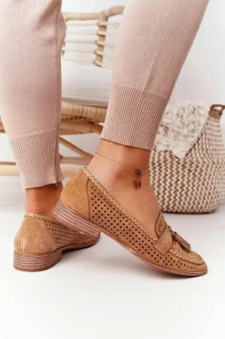 Buty Sergio Leone Ażurowe Mokasyny Sergio Leone MK735 Camel