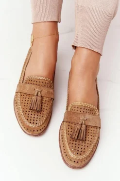 Buty Sergio Leone Ażurowe Mokasyny Sergio Leone MK735 Camel