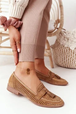 Buty Sergio Leone Ażurowe Mokasyny Sergio Leone MK735 Camel