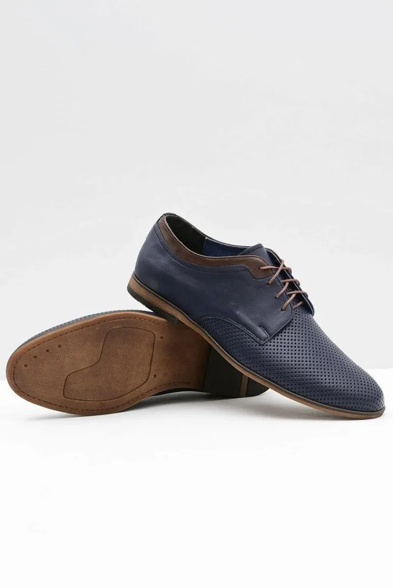 Hot Ażurowe Męskie Skórzane Półbuty Ettore Granat Męskie Półbuty Casual