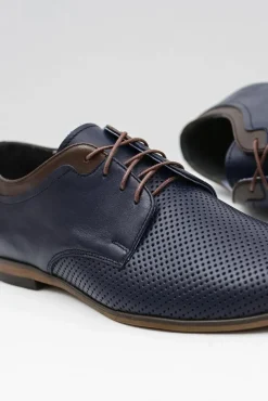 Hot Ażurowe Męskie Skórzane Półbuty Ettore Granat Męskie Półbuty Casual