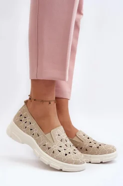 Online Ażurowe Półbuty Damskie Beżowe Emilei Damskie Półbuty Skórzane