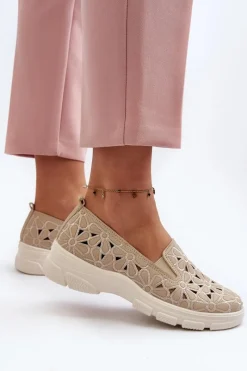 Online Ażurowe Półbuty Damskie Beżowe Emilei Damskie Półbuty Skórzane