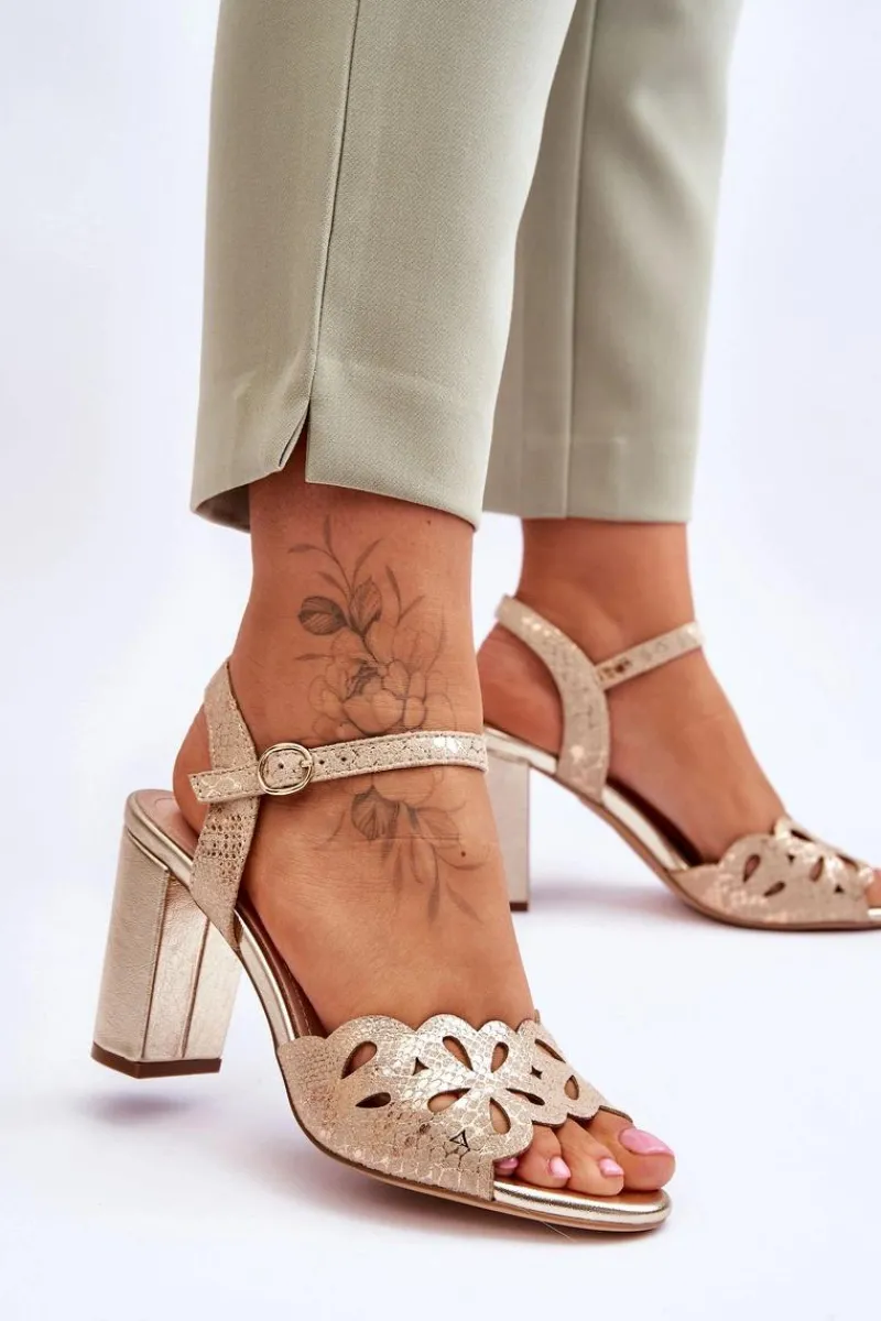 Sandały Ażurowe|Sandały Na Obcasie>Buty Sergio Leone Ażurowe Sandałki Sergio Leone SK872 Beżowo-Złote