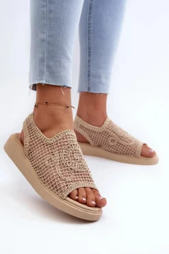 Clearance Boto Ażurowe Sandały Damskie Na Platformie Beżowe Mennita