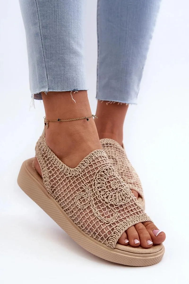 Clearance Boto Ażurowe Sandały Damskie Na Platformie Beżowe Mennita