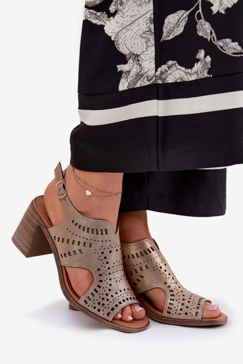 Sandały Ażurowe|Sandały Na Słupku>Boto Ażurowe Sandały Damskie Na Słupku Złote Tosine Złoty