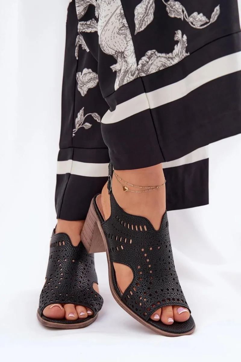 Online Ażurowe Sandały Damskie Na Słupku Czarne Tosine Damskie Sandały Ażurowe|Sandały Na Słupku