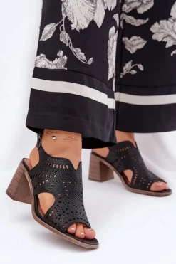 Online Ażurowe Sandały Damskie Na Słupku Czarne Tosine Damskie Sandały Ażurowe|Sandały Na Słupku