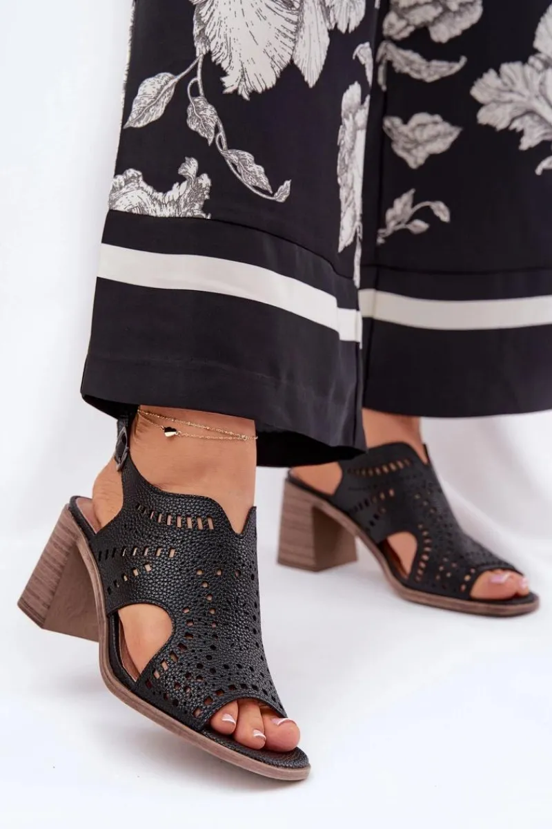 Online Ażurowe Sandały Damskie Na Słupku Czarne Tosine Damskie Sandały Ażurowe|Sandały Na Słupku
