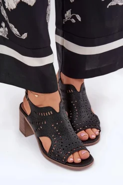 Online Ażurowe Sandały Damskie Na Słupku Czarne Tosine Damskie Sandały Ażurowe|Sandały Na Słupku