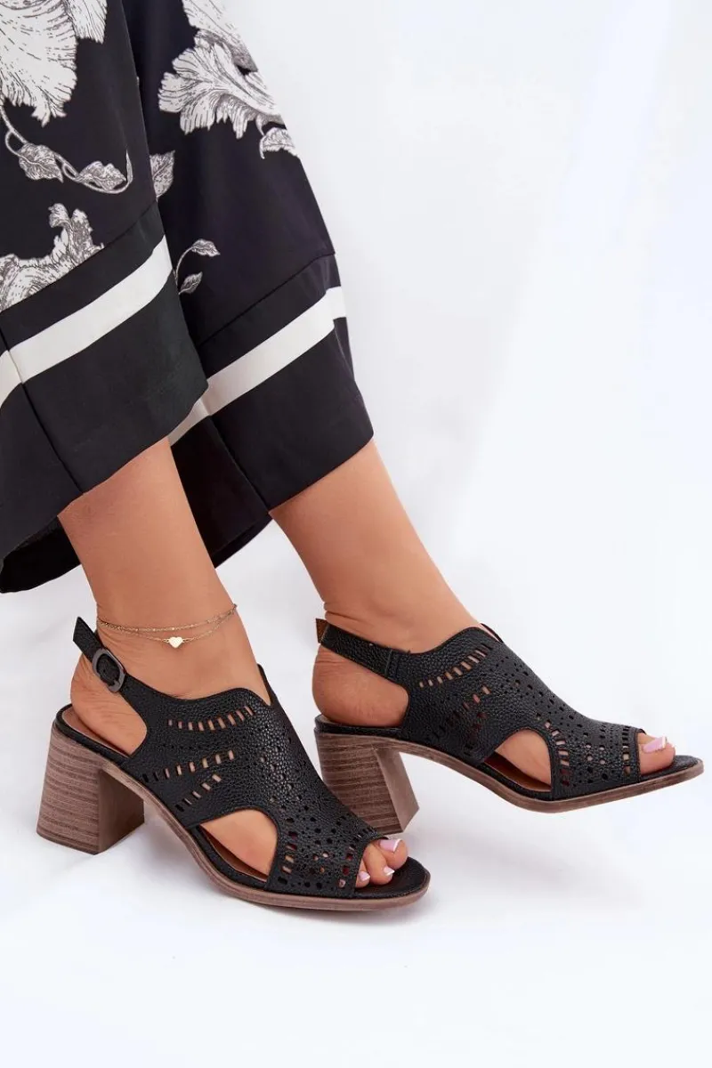 Online Ażurowe Sandały Damskie Na Słupku Czarne Tosine Damskie Sandały Ażurowe|Sandały Na Słupku