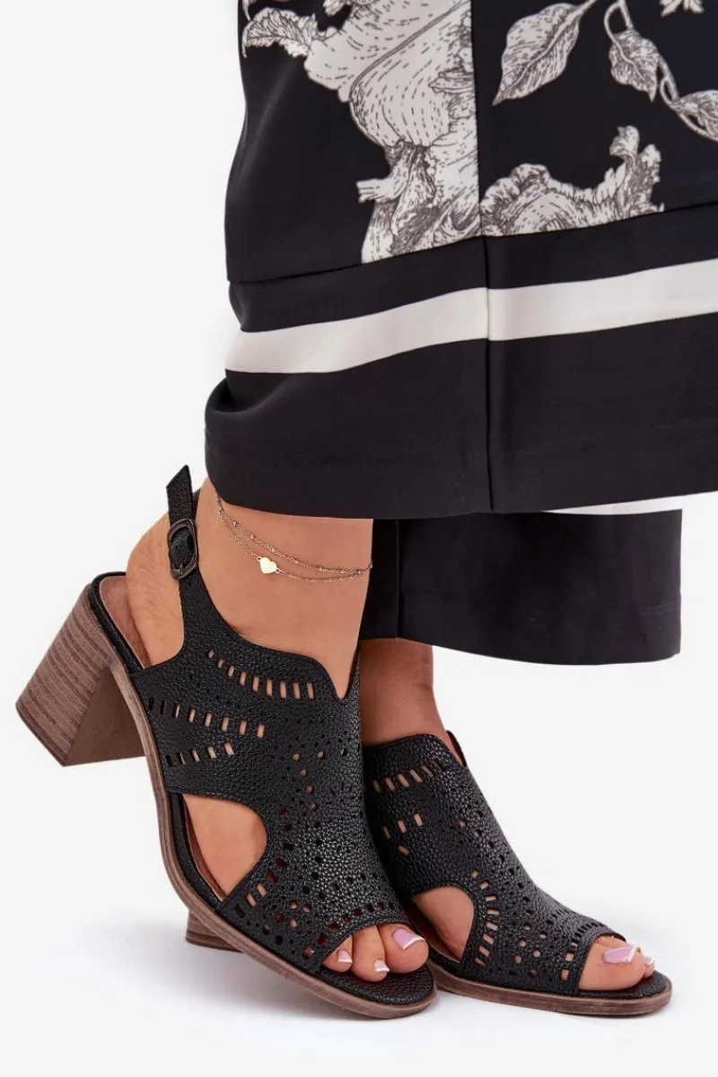 Online Ażurowe Sandały Damskie Na Słupku Czarne Tosine Damskie Sandały Ażurowe|Sandały Na Słupku