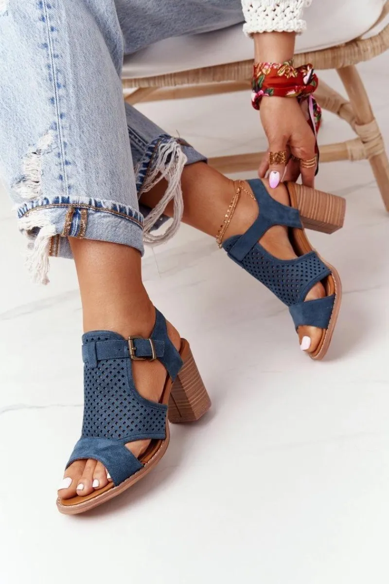 Sandały Ażurowe|Sandały Na Obcasie>Evento Ażurowe Sandały Na Słupku Niebieskie Hey Lover