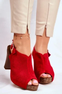 New Buty Sergio Leone Ażurowe Sandały Na Słupku Sergio Leone SK855 Czerwone
