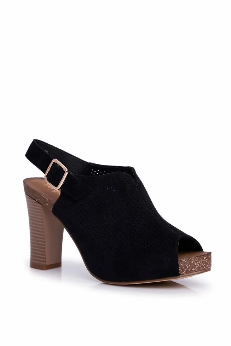 Sandały Ażurowe|Sandały Na Obcasie>Buty Sergio Leone Ażurowe Sandały Na Słupku Sergio Leone SK855 Czarne