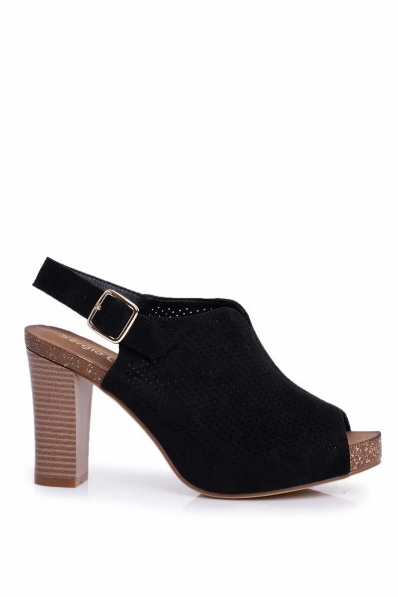 Sandały Ażurowe|Sandały Na Obcasie>Buty Sergio Leone Ażurowe Sandały Na Słupku Sergio Leone SK855 Czarne