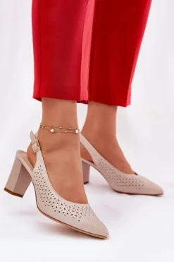 Sandały Ażurowe|Sandały Na Słupku>Buty Sergio Leone Ażurowe Sandały Ze Szpiczastymi Noskami Na Słupku Sergio Leone SK163 Beżowe Beżowy