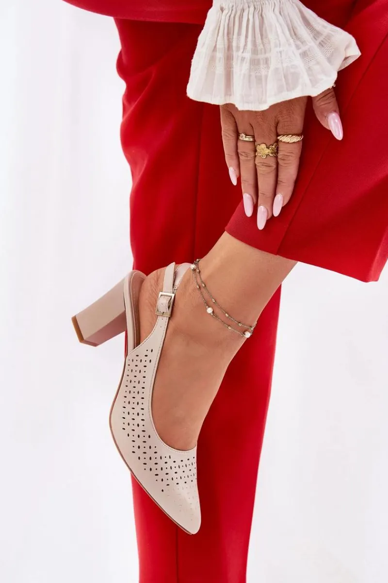 Sandały Ażurowe|Sandały Na Słupku>Buty Sergio Leone Ażurowe Sandały Ze Szpiczastymi Noskami Na Słupku Sergio Leone SK163 Beżowe Beżowy