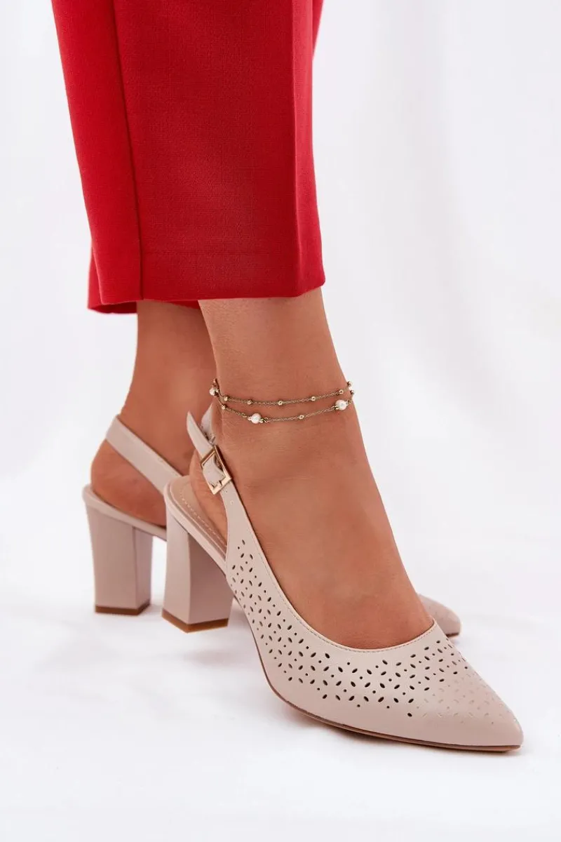 Sandały Ażurowe|Sandały Na Słupku>Buty Sergio Leone Ażurowe Sandały Ze Szpiczastymi Noskami Na Słupku Sergio Leone SK163 Beżowe Beżowy