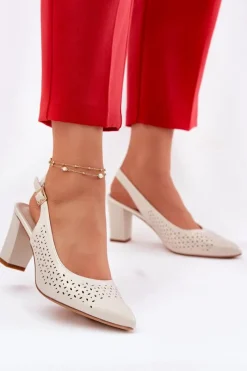 New Ażurowe Sandały Ze Szpiczastymi Noskami Na Słupku Sergio Leone SK163 Perłowe Damskie Sandały Na Słupku|Sandały Na Obcasie