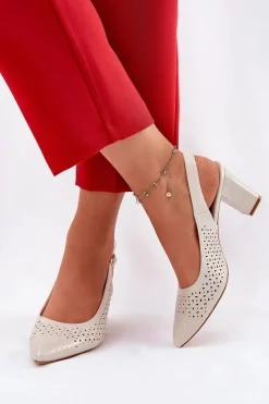 New Ażurowe Sandały Ze Szpiczastymi Noskami Na Słupku Sergio Leone SK163 Perłowe Damskie Sandały Na Słupku|Sandały Na Obcasie