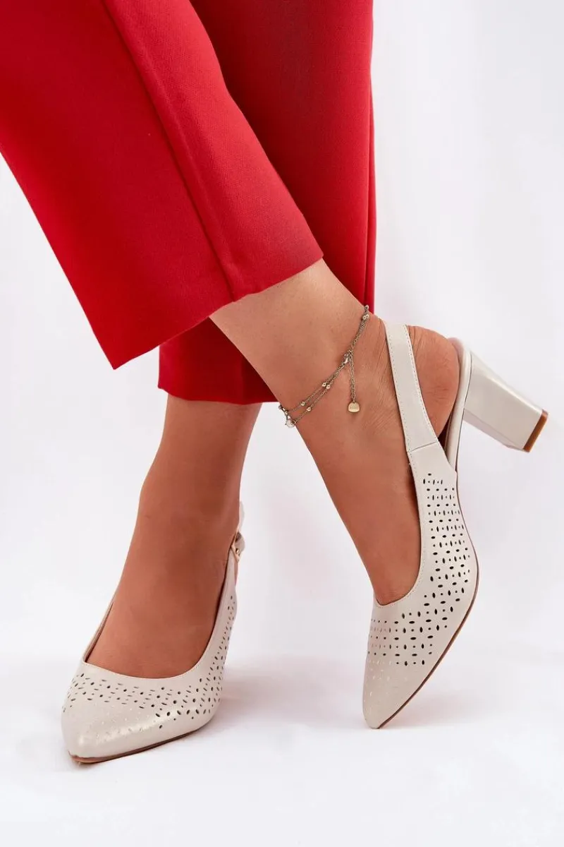 New Ażurowe Sandały Ze Szpiczastymi Noskami Na Słupku Sergio Leone SK163 Perłowe Damskie Sandały Na Słupku|Sandały Na Obcasie