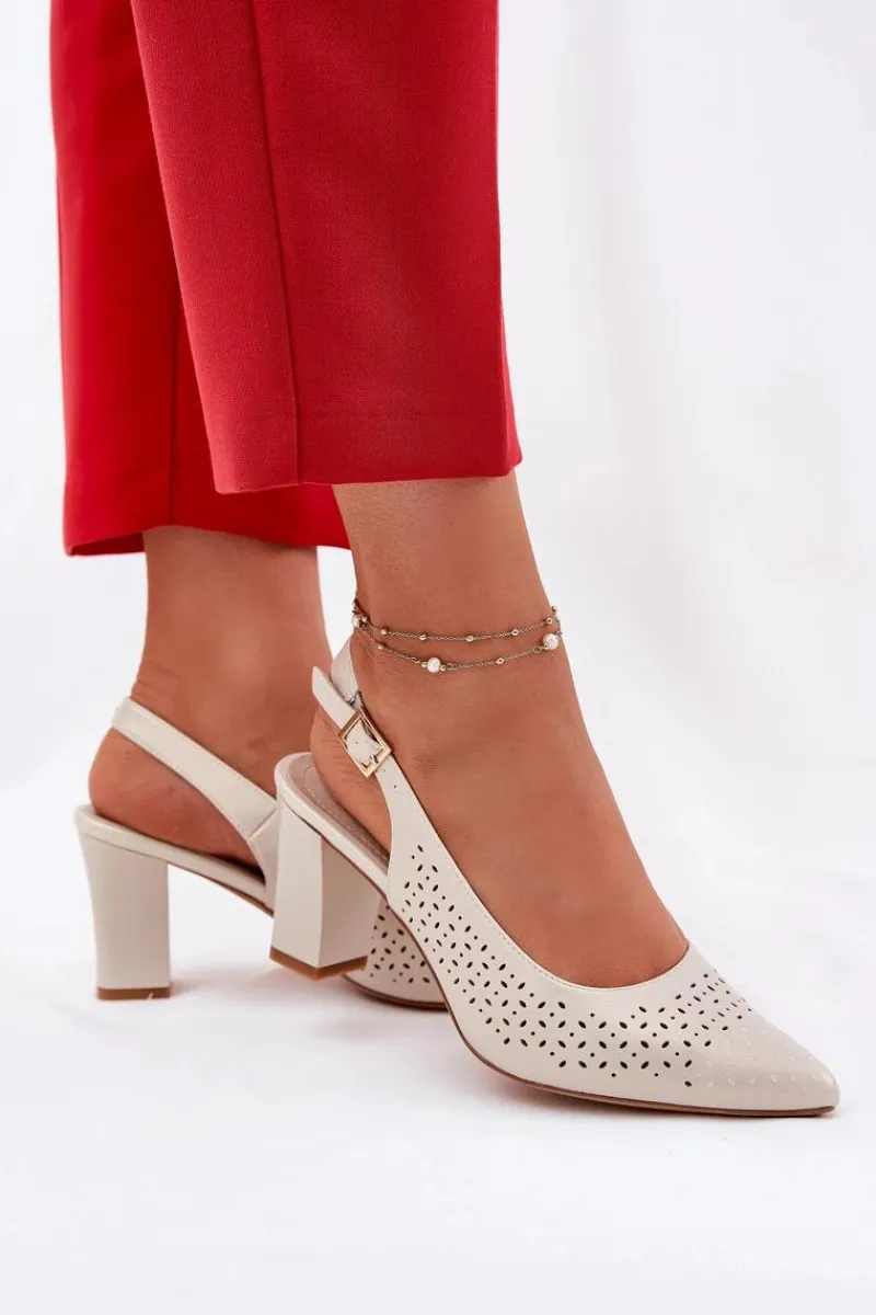 New Ażurowe Sandały Ze Szpiczastymi Noskami Na Słupku Sergio Leone SK163 Perłowe Damskie Sandały Na Słupku|Sandały Na Obcasie