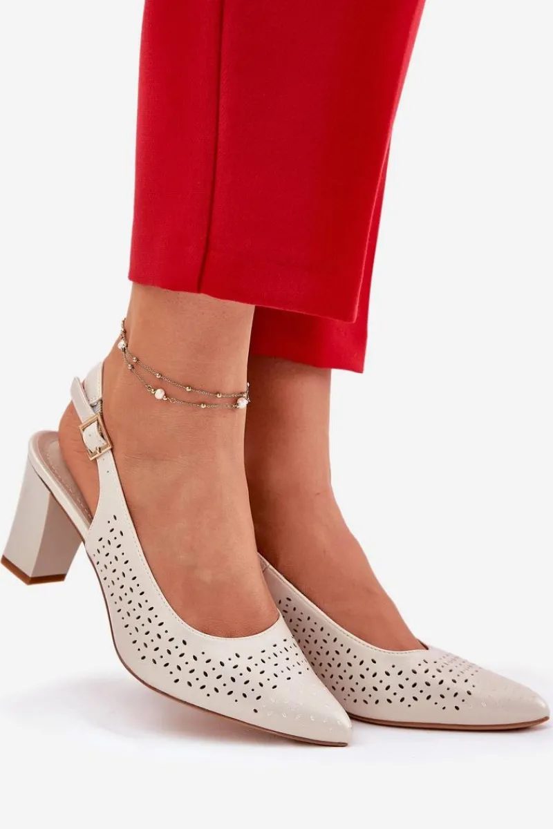 New Ażurowe Sandały Ze Szpiczastymi Noskami Na Słupku Sergio Leone SK163 Perłowe Damskie Sandały Na Słupku|Sandały Na Obcasie