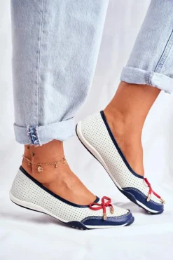 Clearance Ażurowe Skórzane Baleriny Biało-Czerwone Erdola Damskie Baleriny Skórzane|Baleriny Klasyczne