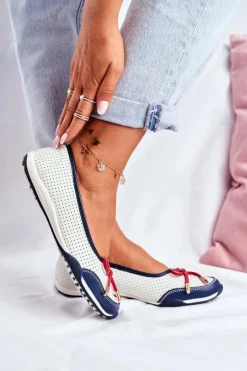 Clearance Ażurowe Skórzane Baleriny Biało-Czerwone Erdola Damskie Baleriny Skórzane|Baleriny Klasyczne