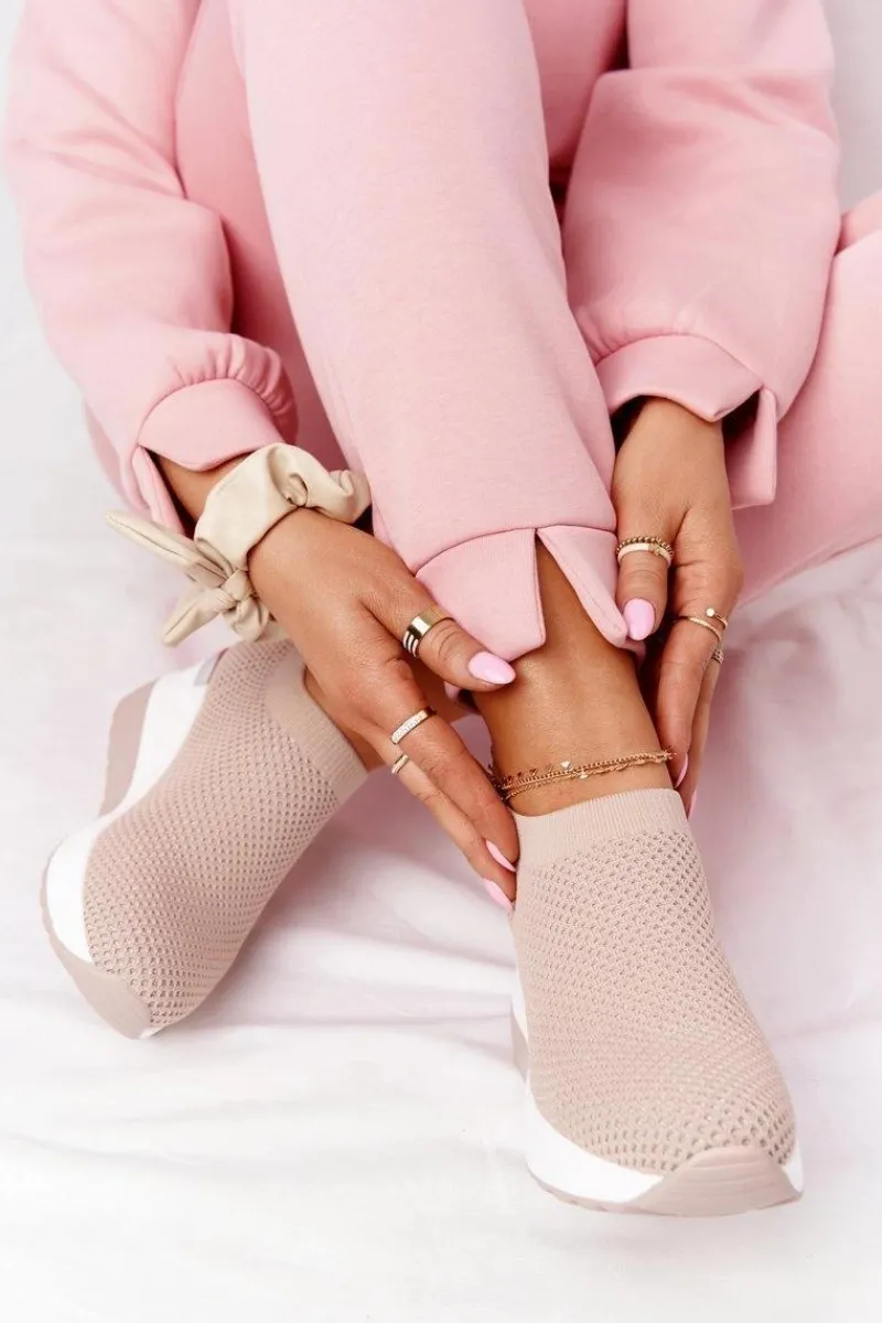 Sneakersy Damskie>Boto Ażurowe Sneakersy Slip-On Na Koturnie Beżowe Harmony